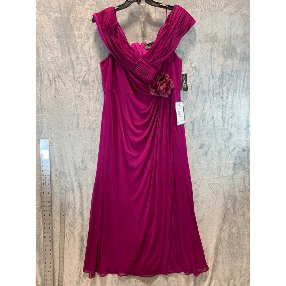 Alex Evenings Magenta Off-the-Shoulder Rosette Gown Dress 20W 84321033 NWT
